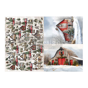 Snowy Village Charm A3 Decoupage Fiber product design
