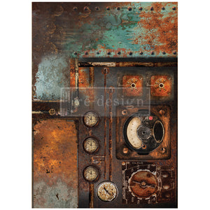 Aged Machinery Elegance | A1 Decoupage Fiber Paper