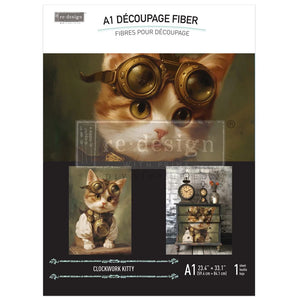 Clockwork Kitty - A1 Decoupage Paper - Fiber Paper