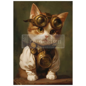 Clockwork Kitty A1 Decoupage Fiber Paper | Steampunk Décor