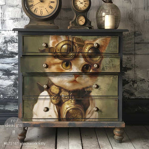 Clockwork Kitty - A1 Decoupage Paper - Fiber Paper