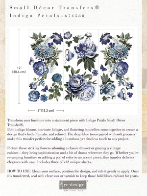 Indigo Petals - Mini Transfer - Small Transfer