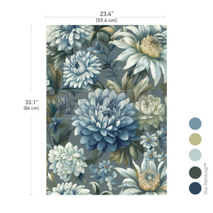 Mystic Blue Florals - Decoupage Paper - Fiber Paper