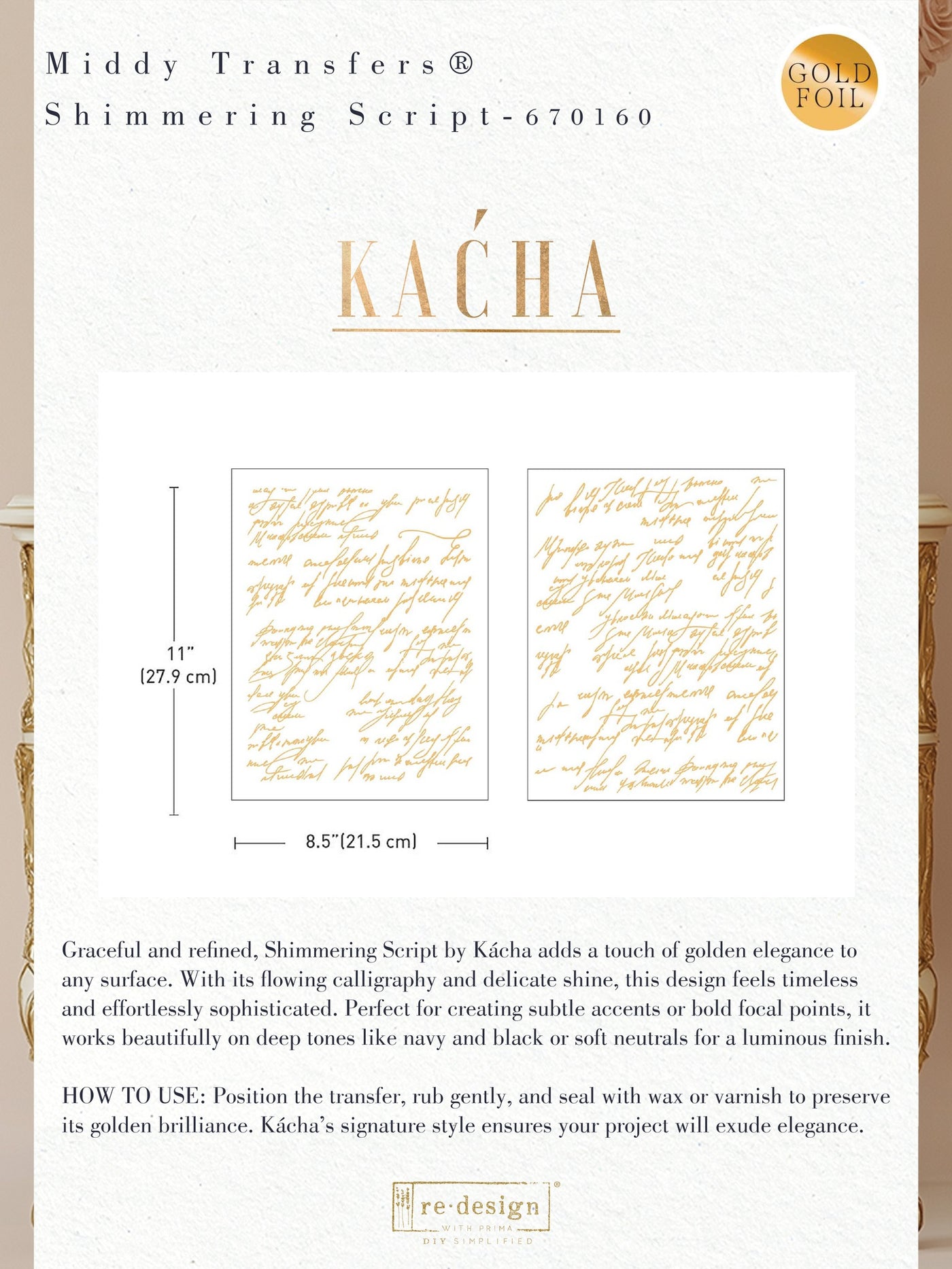 Transfer Script Pad Shimmering Script - Gold Foil Middy - Medium Transfer – Canterbury Creative