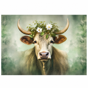 Bessie A1 decoupage fiber paper featuring a cow with a white floral crown