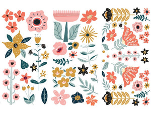 Doodle Flowers - Rub On Furniture Decal Mini Transfer - Redesign with Prima - 3 Sheets, 6"x12" -