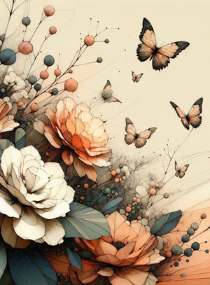 Peach Oasis A1 Decoupage Paper, MINT by Michelle Furniture Decoupage, Floral Butterflies