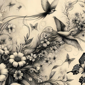 Botanicals in Black & White Furniture Decoupage Paper - MINT by Michelle Large A1 Sheet