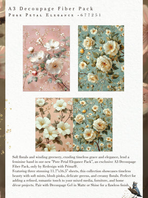 Pure Petal Elegance Floral Decoupage Paper Set - Redesign with Prima A3 Fiber Sheets