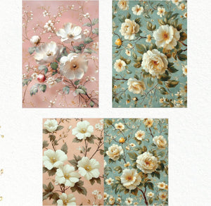 Pure Petal Elegance Floral Decoupage Paper Set - Redesign with Prima A3 Fiber Sheets