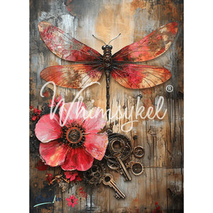 Industrial Bloom Furniture Decoupage - Whimsykel Designs Tissue Paper - Steampunk Dragonfly & Flowers