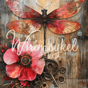 Industrial Bloom Furniture Decoupage - Whimsykel Designs Tissue Paper - Steampunk Dragonfly & Flowers