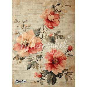 Linen Flowers Furniture Decoupage Paper - Whimsykel Designs Tissue Sheet