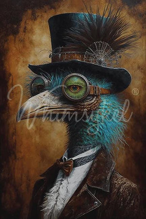 Cogsworth Furniture Decoupage, Whimsykel Designs Tissue Paper, Steampunk Ostrich with Tophat