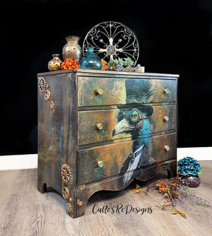 Cogsworth Furniture Decoupage, Whimsykel Designs Tissue Paper, Steampunk Ostrich with Tophat