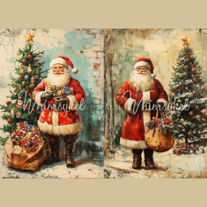 Santa Duo Decoupage Paper, Whimsykel Designs Tissue Sheet, Holiday Craft Paper
