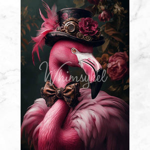 Pink Flamingear Furniture Decoupage - Whimsykel Designs Tissue Paper - Steampunk Flamingo
