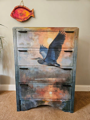 Wings of Dawn Decoupage Paper, Whimsykel Designs Tissue Paper - Heron Flying