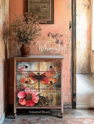 Industrial Bloom Furniture Decoupage - Whimsykel Designs Tissue Paper - Steampunk Dragonfly & Flowers