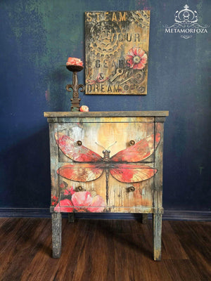 Industrial Bloom Furniture Decoupage - Whimsykel Designs Tissue Paper - Steampunk Dragonfly & Flowers