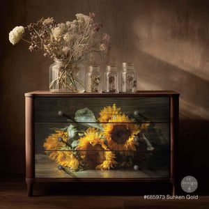 Sunken Gold Decoupage Paper - Redesign with Prima A1 Fiber Sheet - Sunflower Decoupage