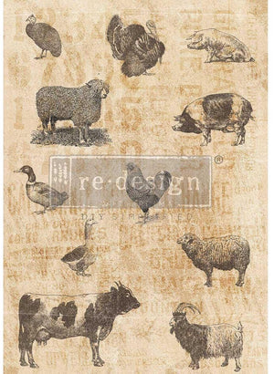 Barnyard Sketches Decoupage Paper - Redesign with Prima A3 Fiber Sheet