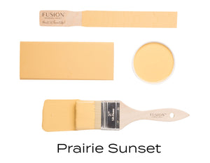 Prairie Sunset | Fusion Mineral Paint — brush, paint swipe, pot and colour samples